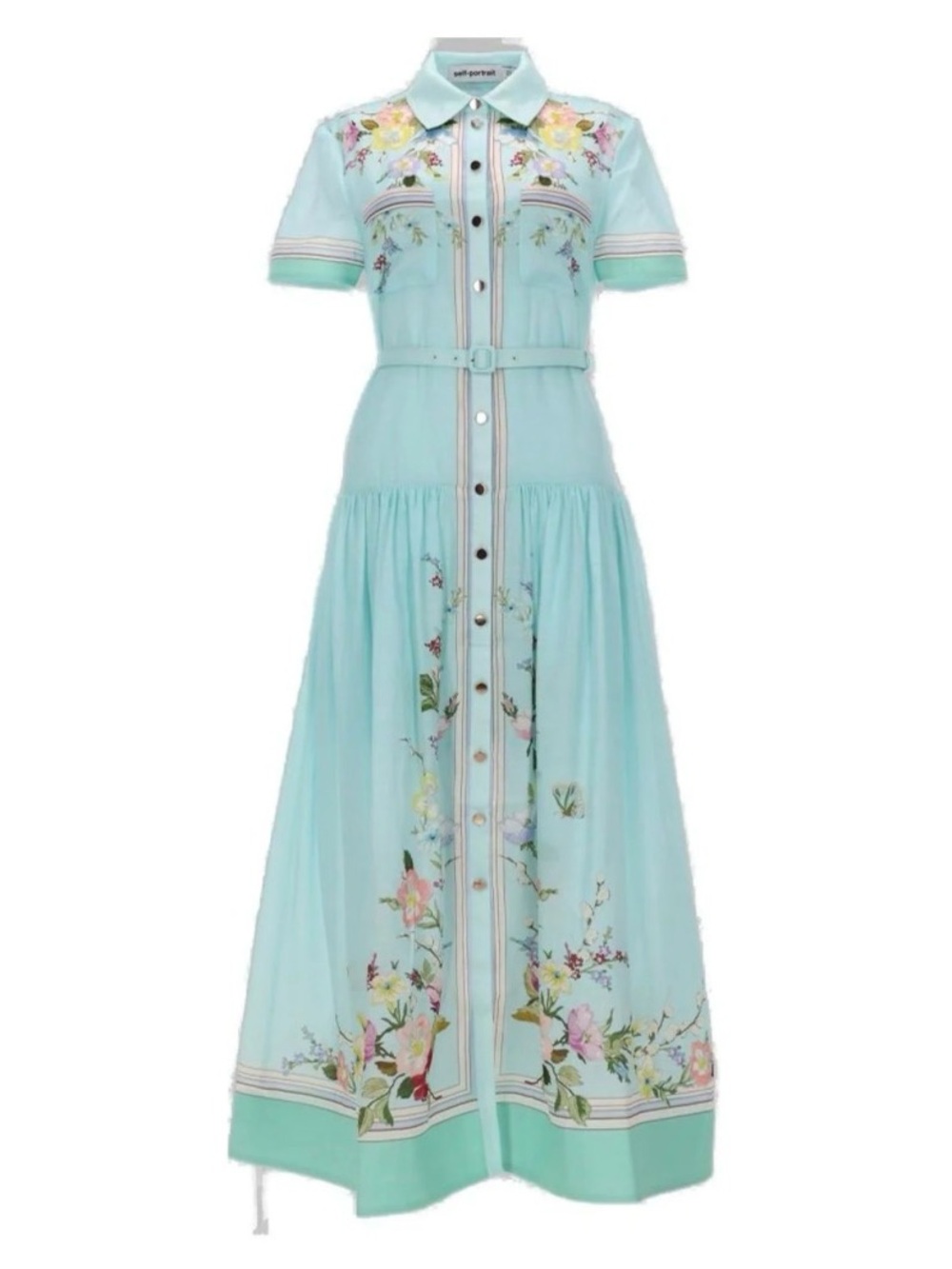 Self-Portrait Light Blue Floral Maxi Shirt Dress - Picture 3 of 7